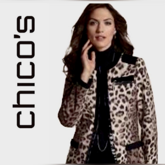 Chico's Matilda Women's Animal Print Jacket with Patent Leather Trim Size 1/ Med - Picture 15 of 15